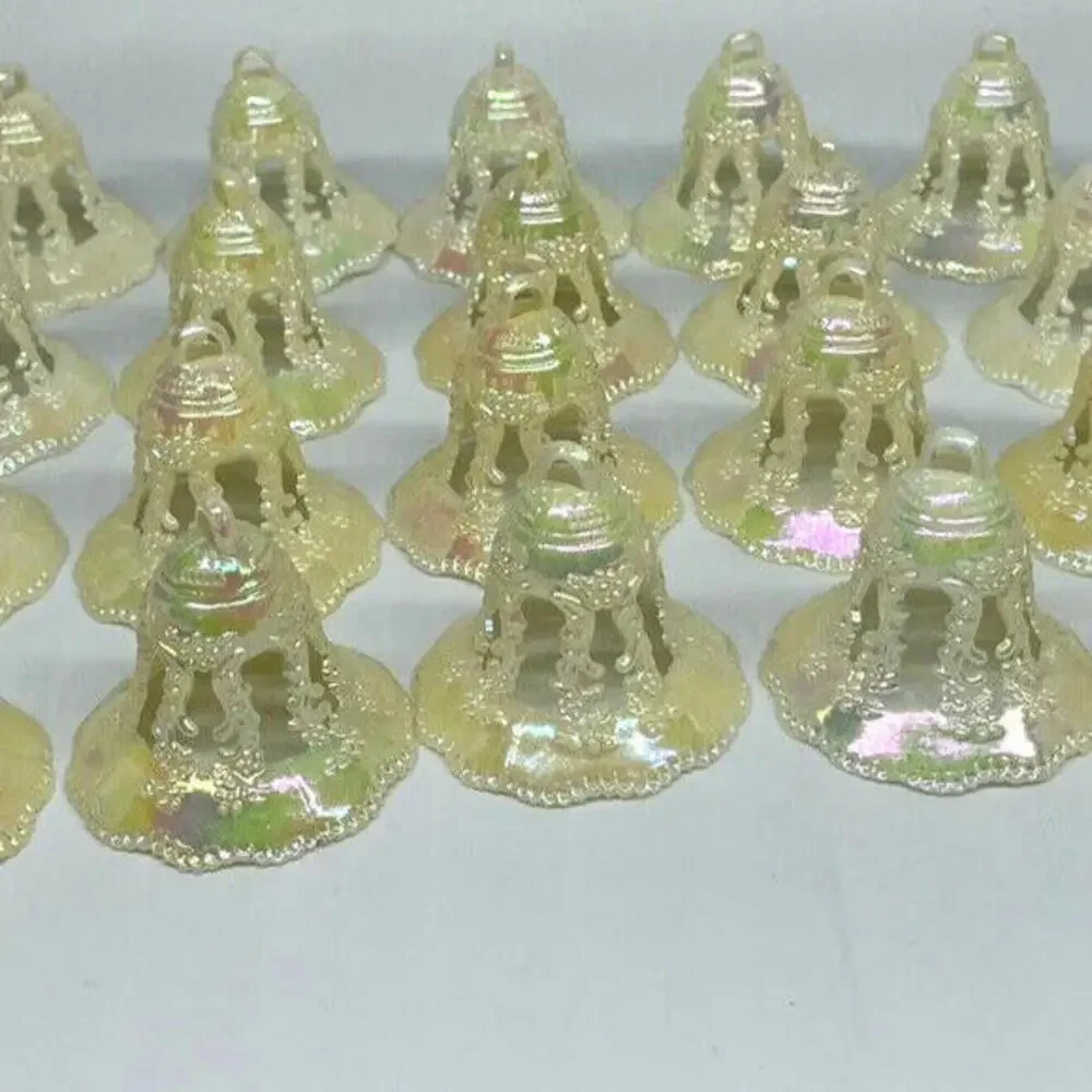 Iridescent Ivory Hard Plastic‎ Wedding Bells Ornaments LOT of 29 Vintage